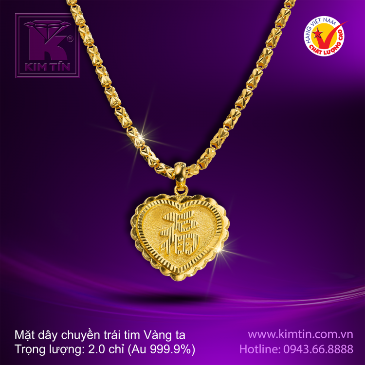 Mặt dây chuyền trái tim - Vàng 24K