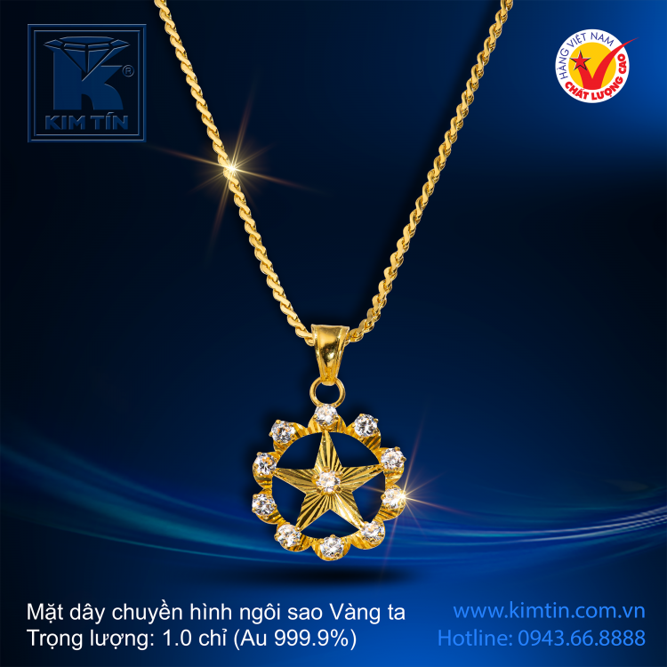 Mặt dây chuyền đính đá ngôi sao - Vàng 24K