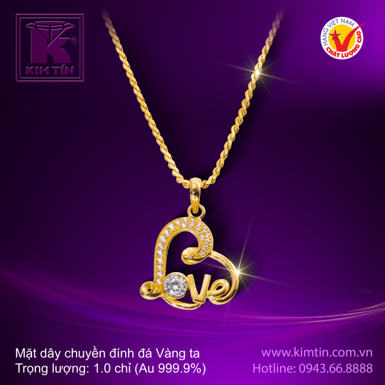 Mặt dây chuyền đính đá LOVE - Vàng 24K