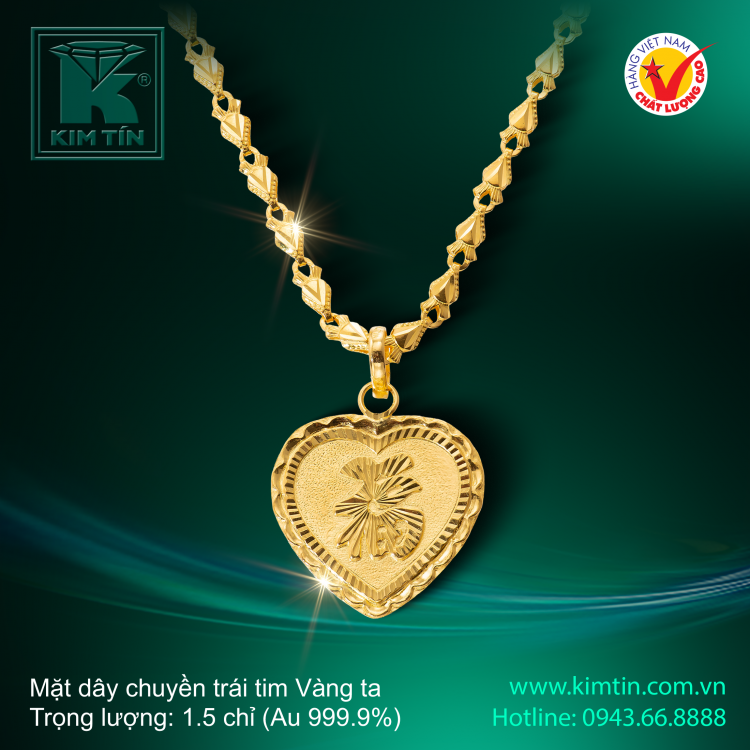 Mặt dây chuyền trái tim - Vàng 24K