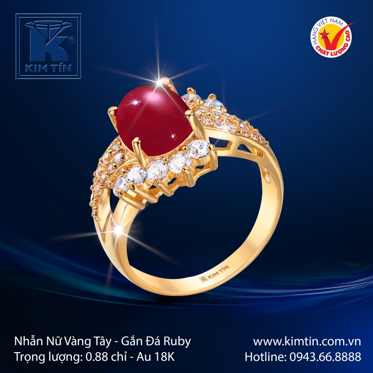 Nhẫn Nữ Vàng Màu Gắn Đá Ruby