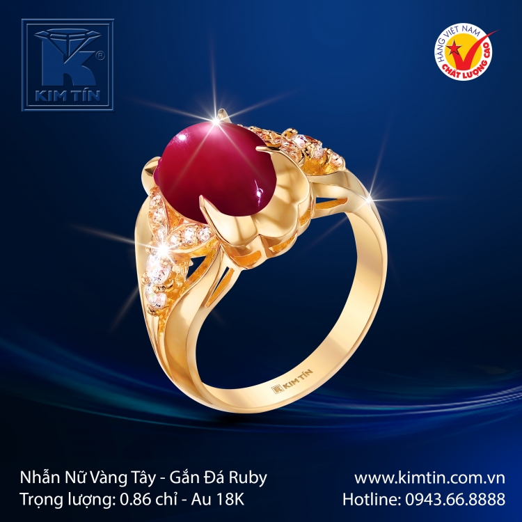 Nhẫn Nữ Vàng Màu Gắn Đá Ruby