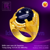 Nhẫn nam 24k nạm đá Sapphire