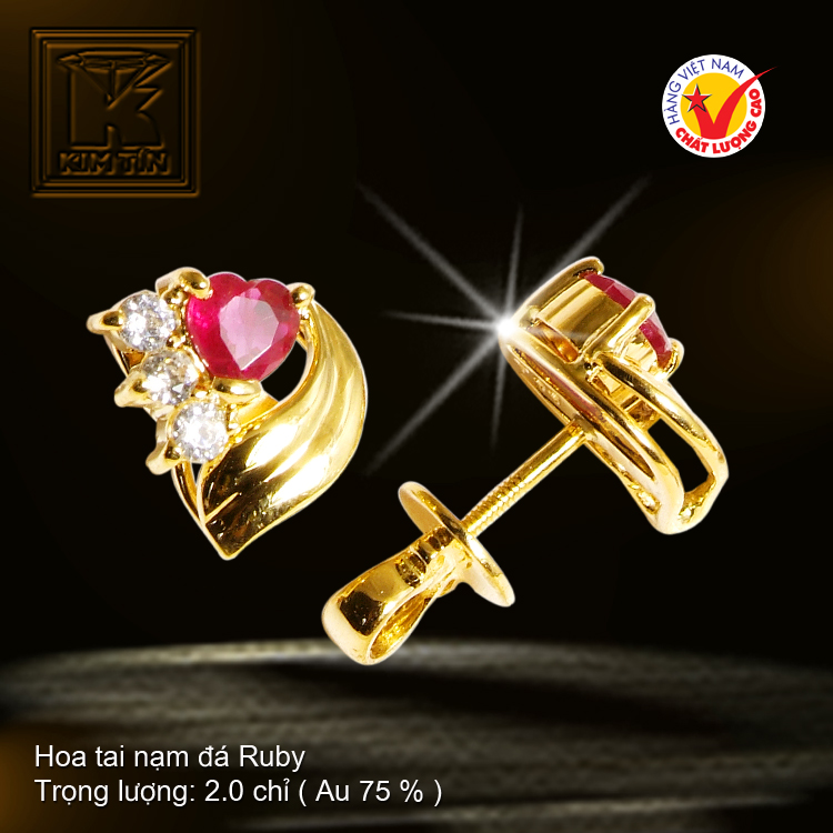 Hoa tai nạm đá Ruby