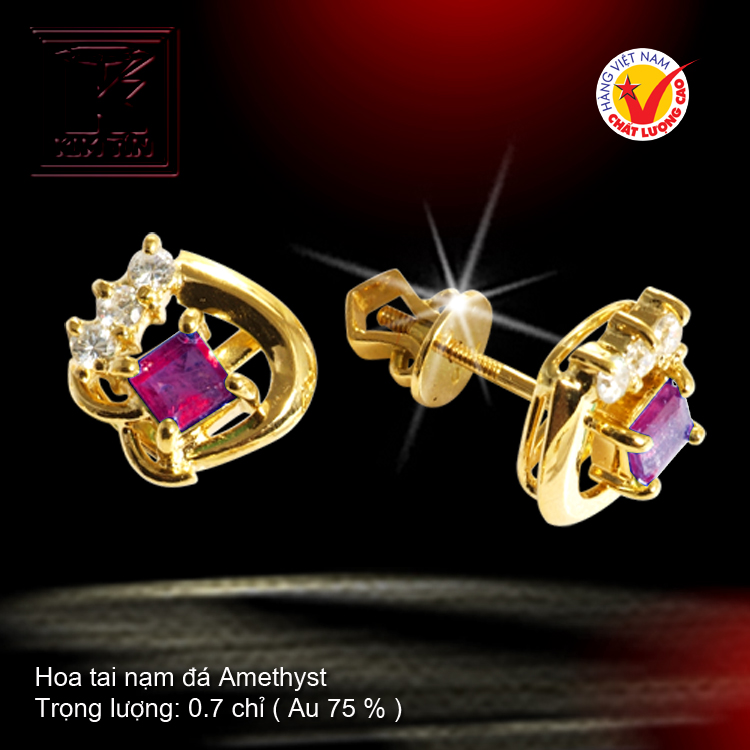 Hoa tai nạm đá Amethyst