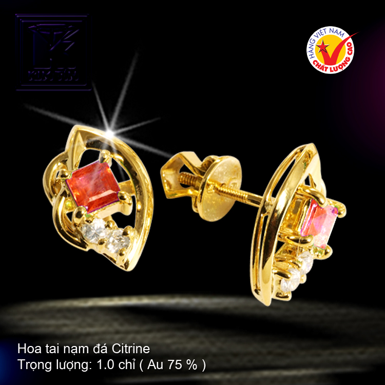 Hoa tai nạm đá Citrine