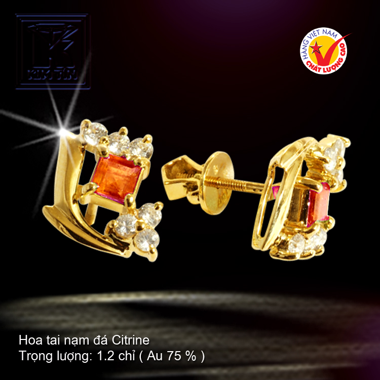 Hoa tai nạm đá Citrine