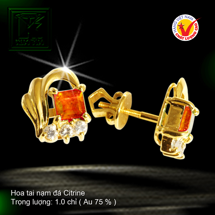 Hoa tai nạm đá Citrine