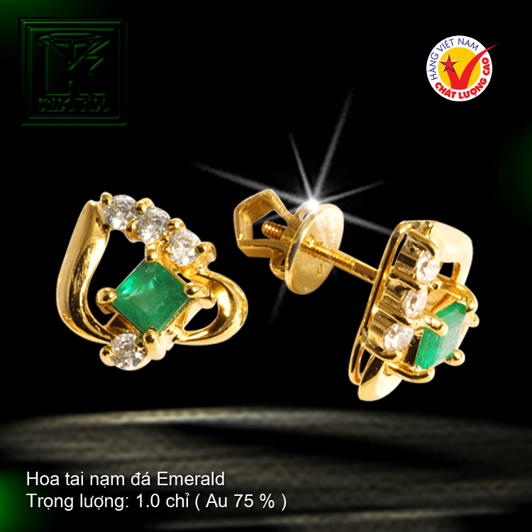 Hoa tai nạm đá Emerald