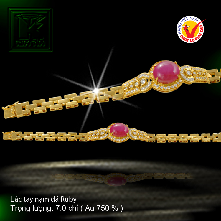 Lắc tay nạm đá Ruby vàng 18 K