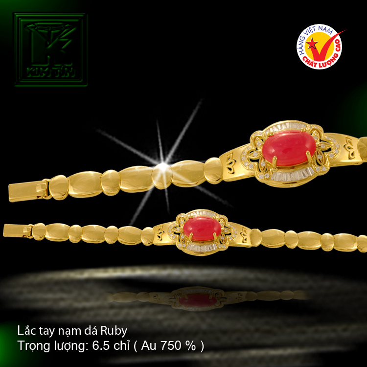 Lắc tay nạm đá Ruby vàng 18 K