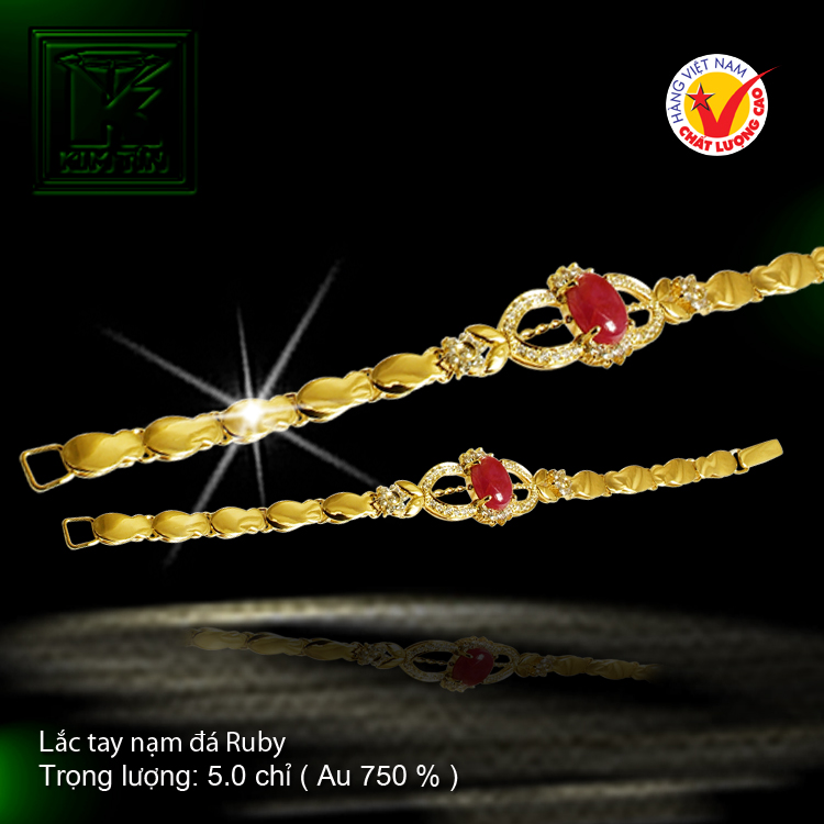 Lắc tay nạm đá Ruby vàng 18 K