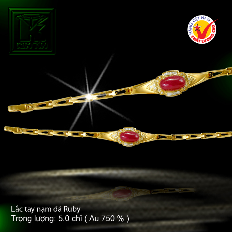 Lắc tay nạm đá Ruby vàng 18 K