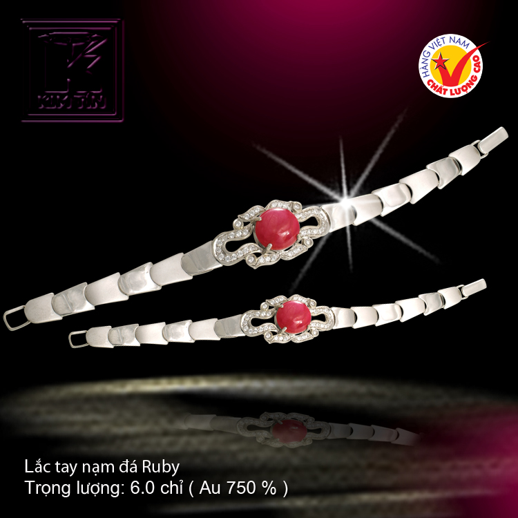 Lắc tay nạm đá Ruby vàng 18 K