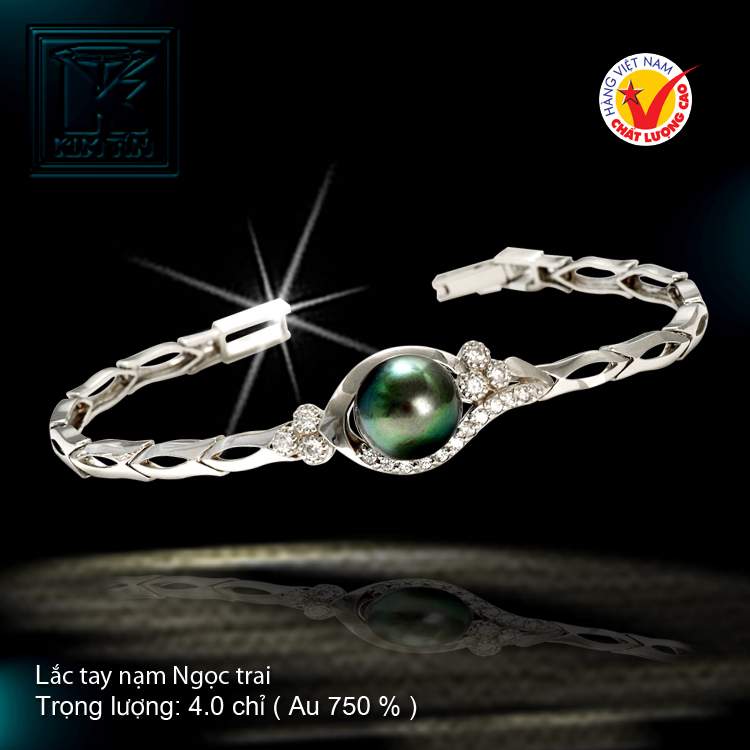 Lắc tay nạm Ngọc trai vàng 18 K