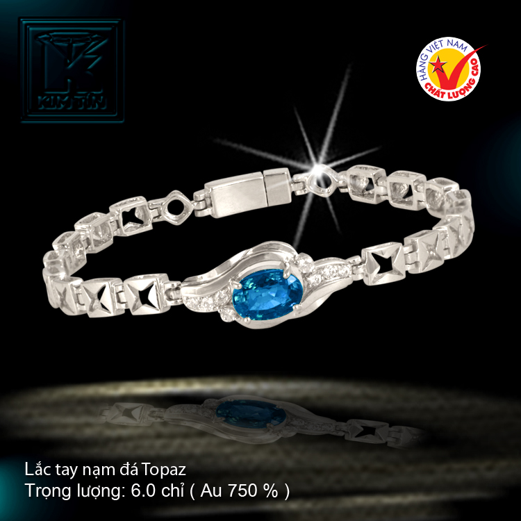 Lắc tay nạm đá Topaz vàng 18 K