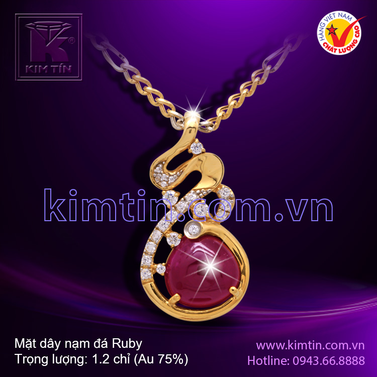 Mặt dây vàng 18k nạm đá Ruby