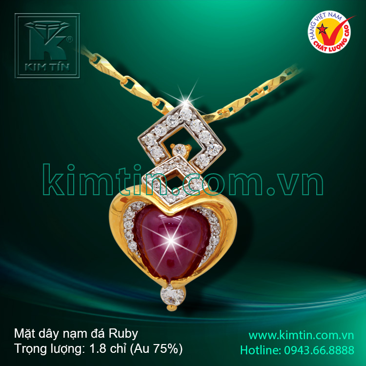 Mặt dây vàng 18k nạm đá Ruby