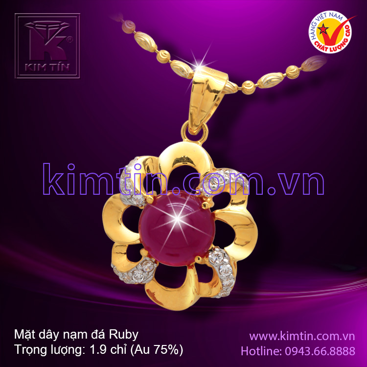 Mặt dây vàng 18k nạm đá Ruby