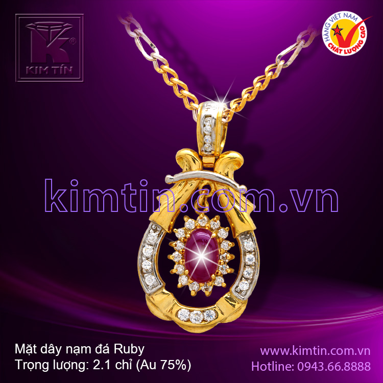 Mặt dây vàng 18k nạm đá Ruby