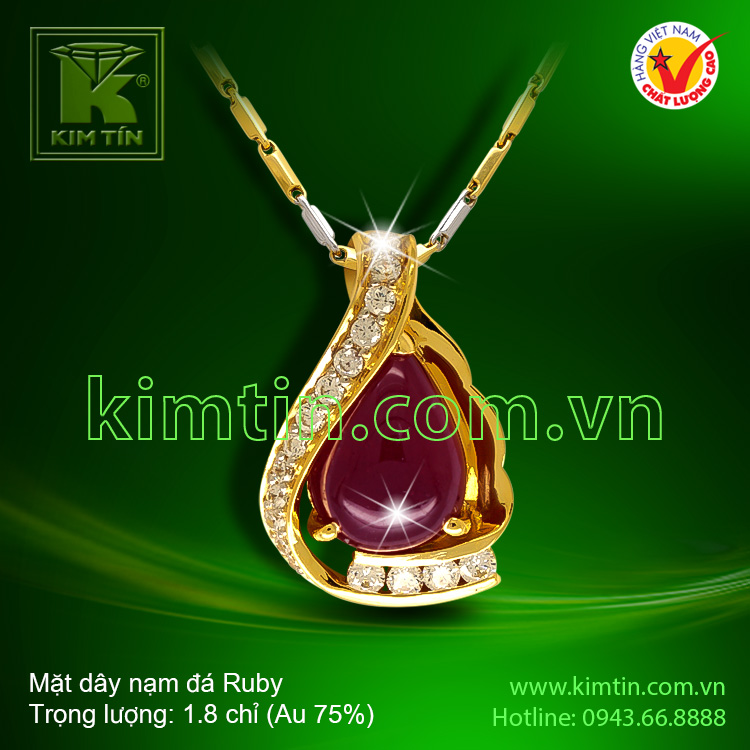 Mặt dây vàng 18k nạm đá Ruby