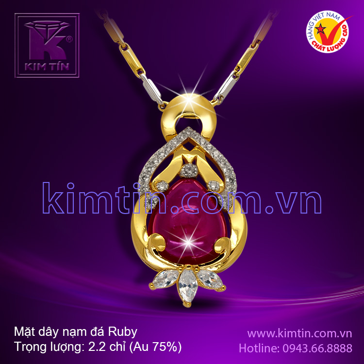 Mặt dây vàng 18k nạm đá Ruby