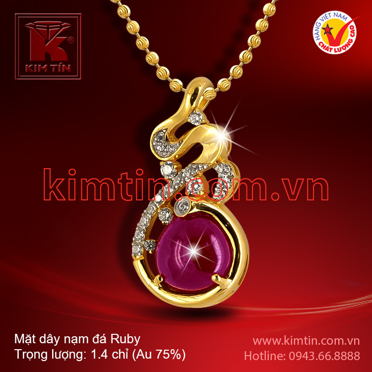 Mặt dây vàng 18k nạm đá Ruby