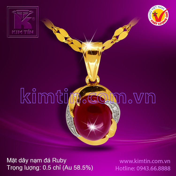 Mặt dây vàng 14k nạm đá Ruby