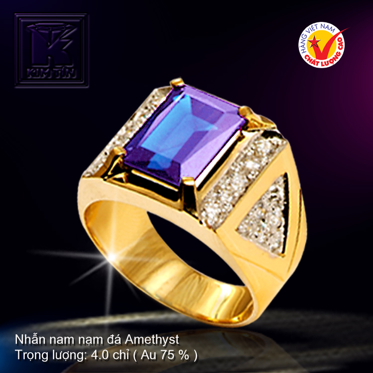 Nhẫn nam nạm đá Amethyst