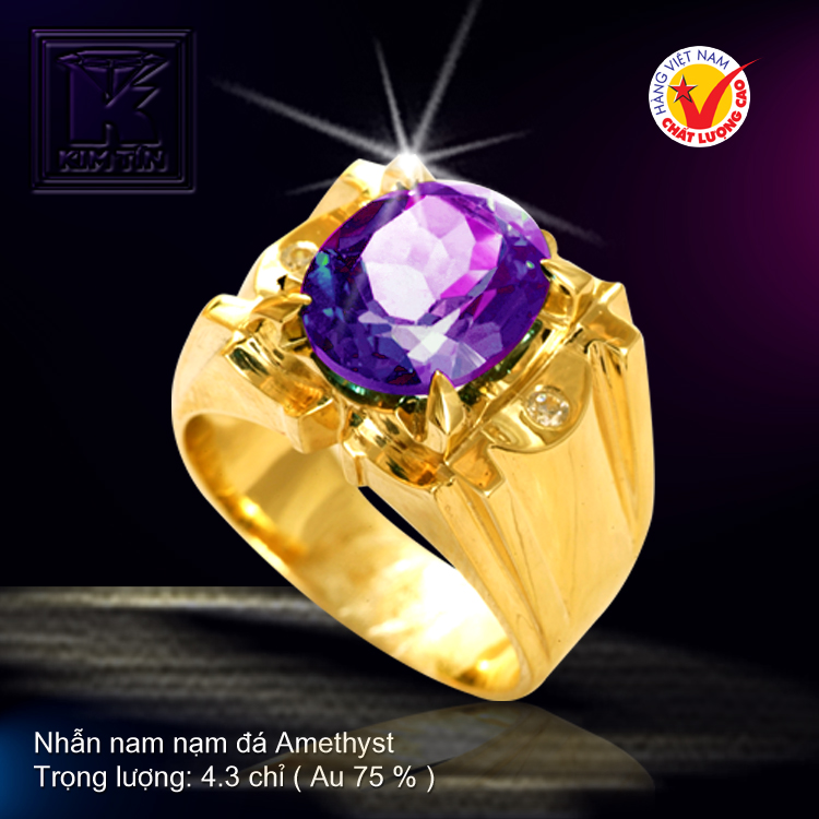 Nhẫn nam nạm đá Amethyst