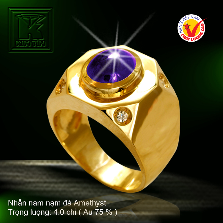 Nhẫn nam nạm đá Amethyst