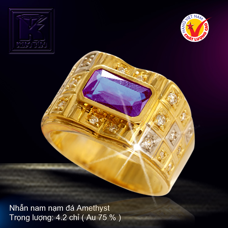 Nhẫn nam nạm đá Amethyst