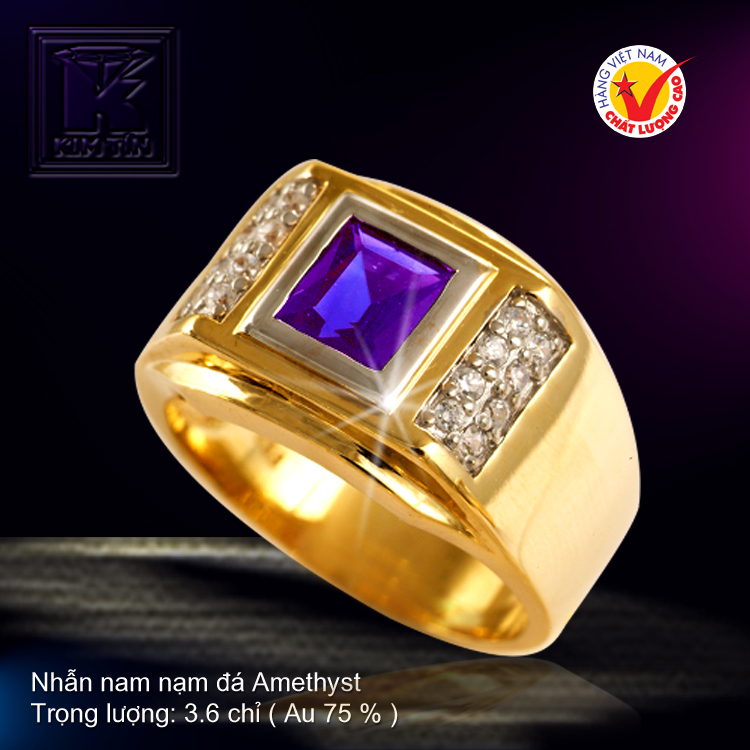 Nhẫn nam nạm đá Amethyst