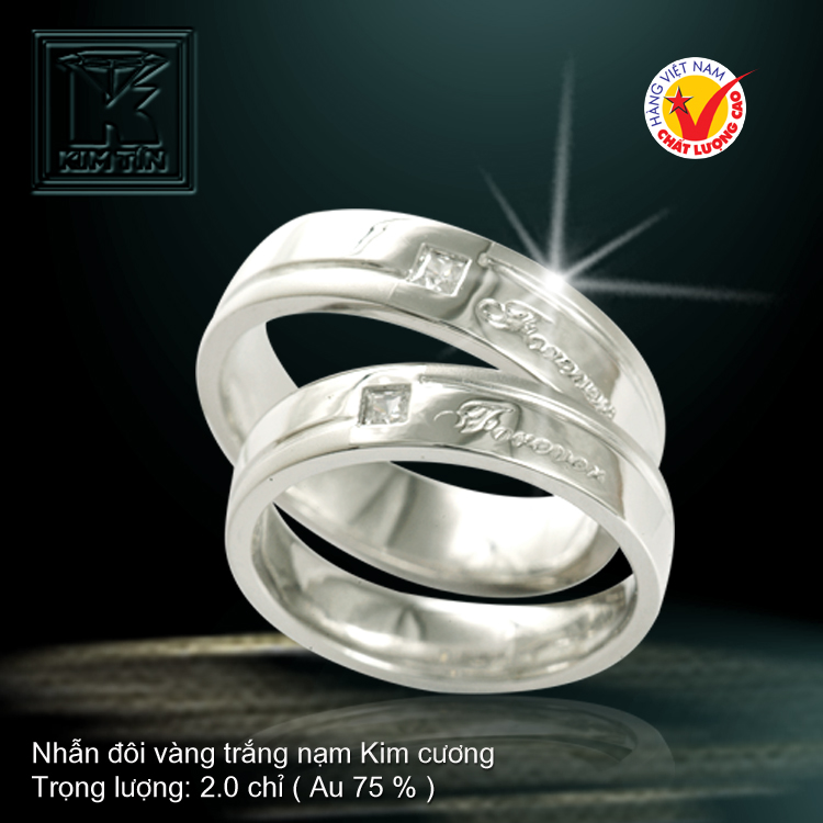 Nhẫn cưới vàng trắng 18K