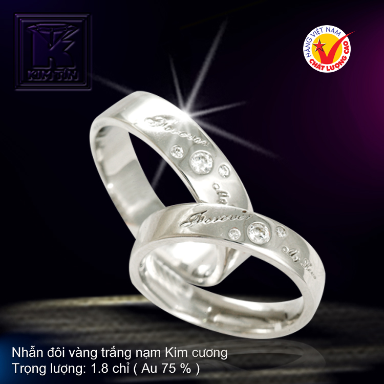 Nhẫn cưới vàng trắng 18K