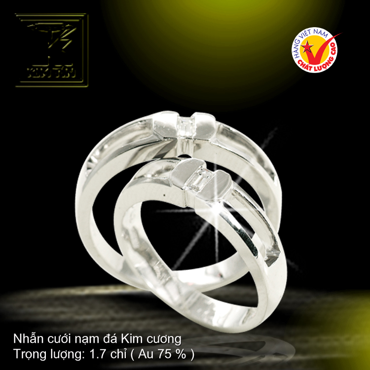 Nhẫn cưới vàng trắng 18K