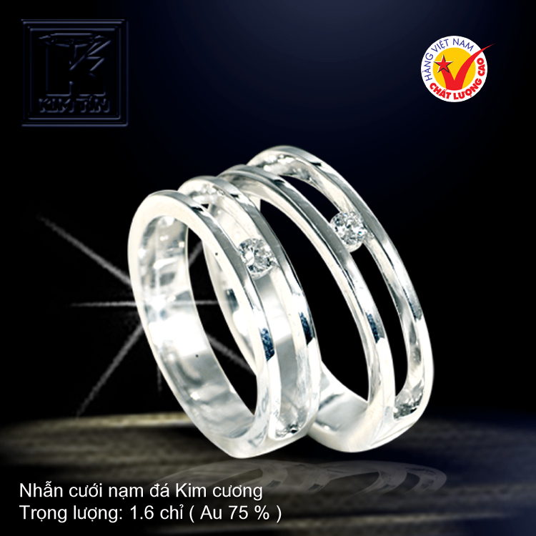 Nhẫn cưới vàng trắng 18K