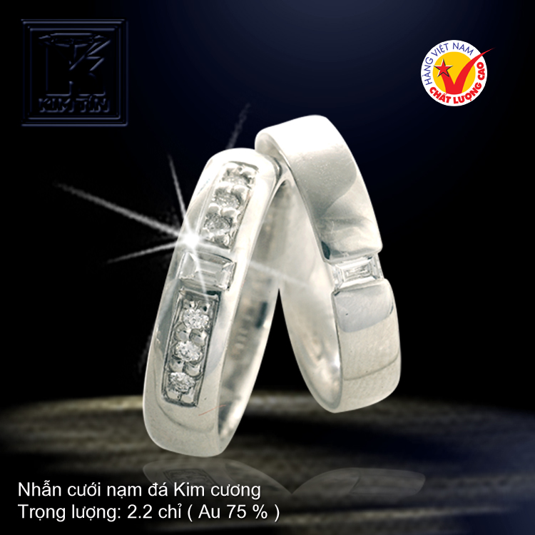 Nhẫn cưới vàng trắng 18K