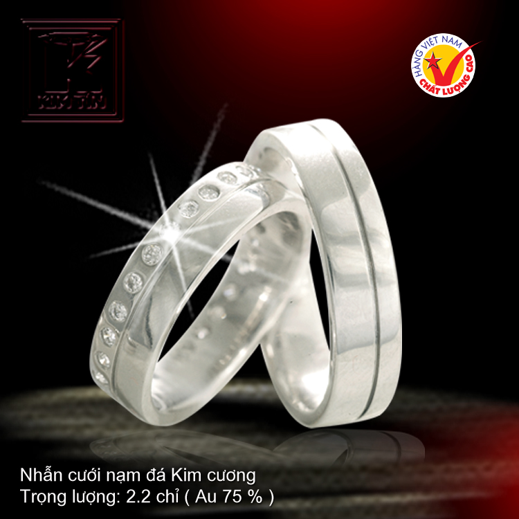 Nhẫn cưới vàng trắng 18K