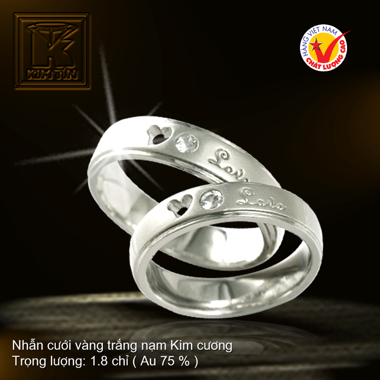 Nhẫn cưới vàng trắng 18K