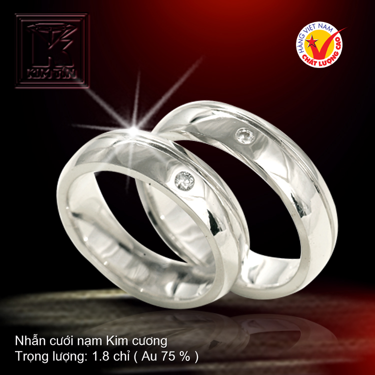 Nhẫn cưới vàng trắng 18K