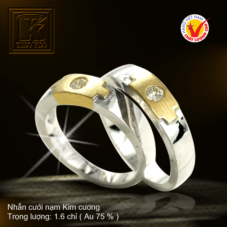 Nhẫn cưới vàng trắng 18K