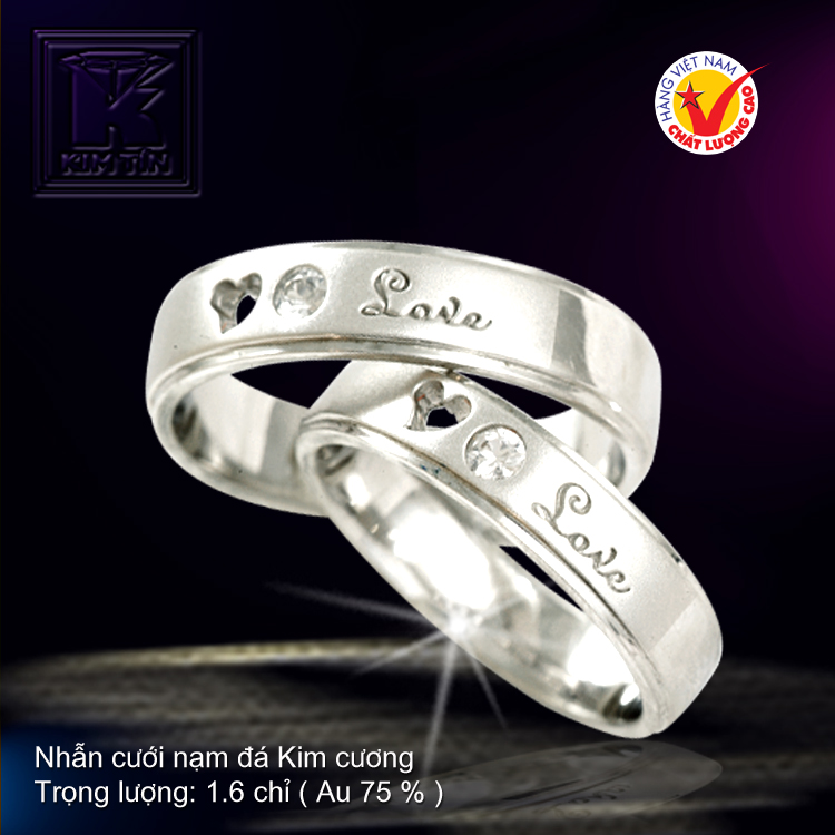 Nhẫn cưới vàng trắng 18K