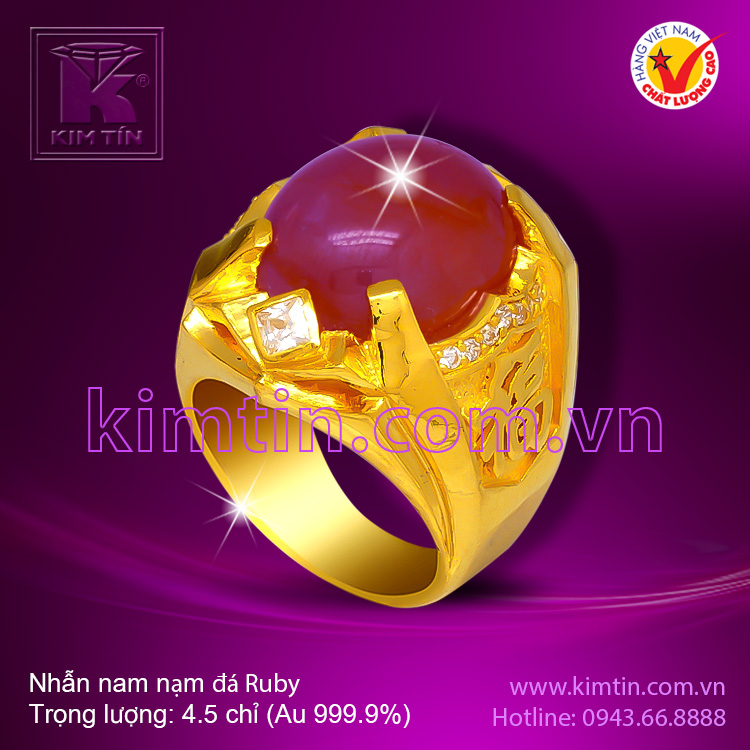 Nhẫn nam nạm đá Ruby