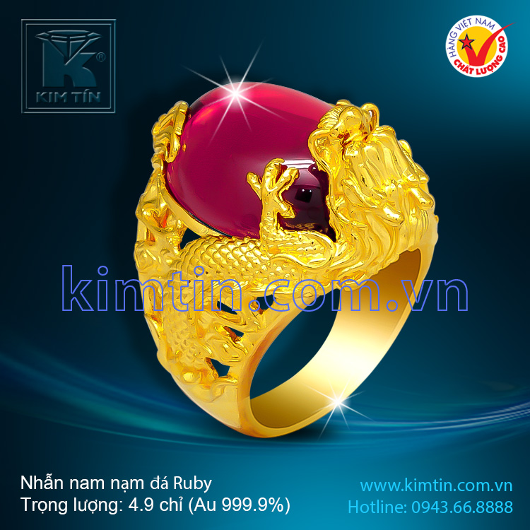 Nhẫn nam nạm đá Ruby