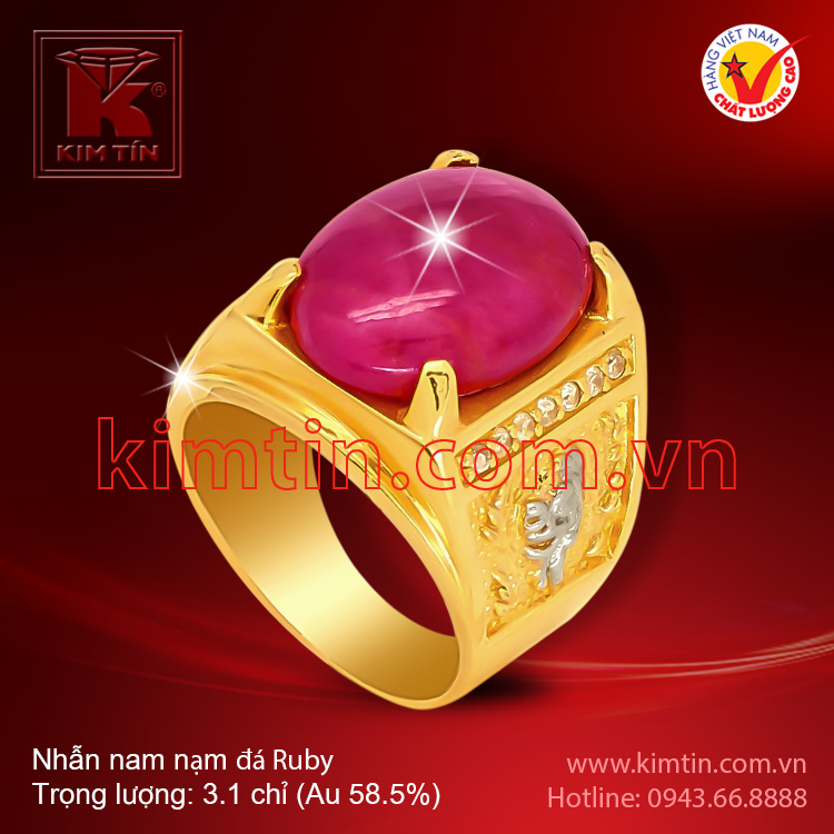 Nhẫn nam nạm đá Ruby