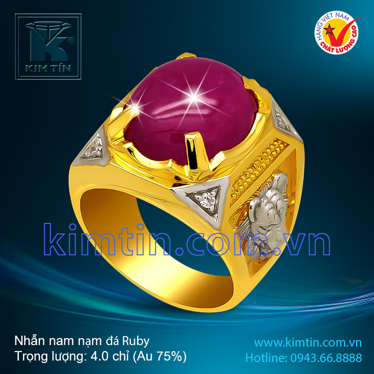 Nhẫn nam nạm đá Ruby