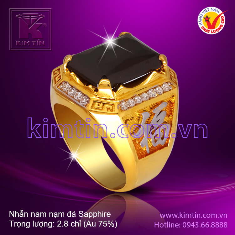 Nhẫn nam 18k nạm đá Sapphire