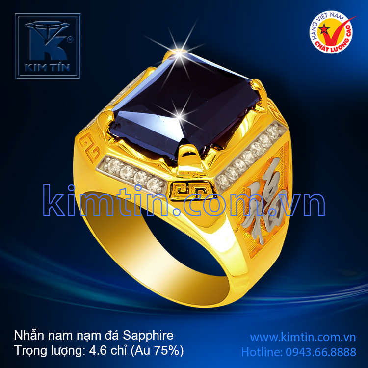 Nhẫn nam 18k nạm đá Sapphire