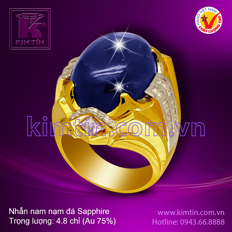 Nhẫn nam 18k nạm đá Sapphire